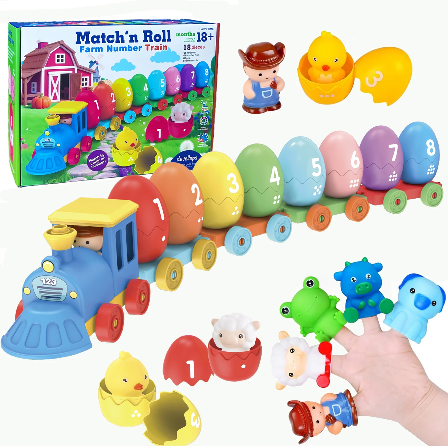 Toddler Learning Toys for 1 2 3 Years Old, Color Matching & Sorting Montessori Farm Train Set, Fine Motor Skill Gift for Toddler