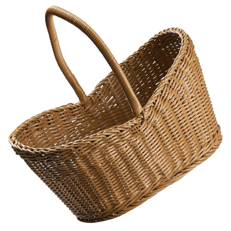Plastic woven basket Vine flower basket hand-woven portable Bread storage Handles basket Gift For picnic outdoor shopping props