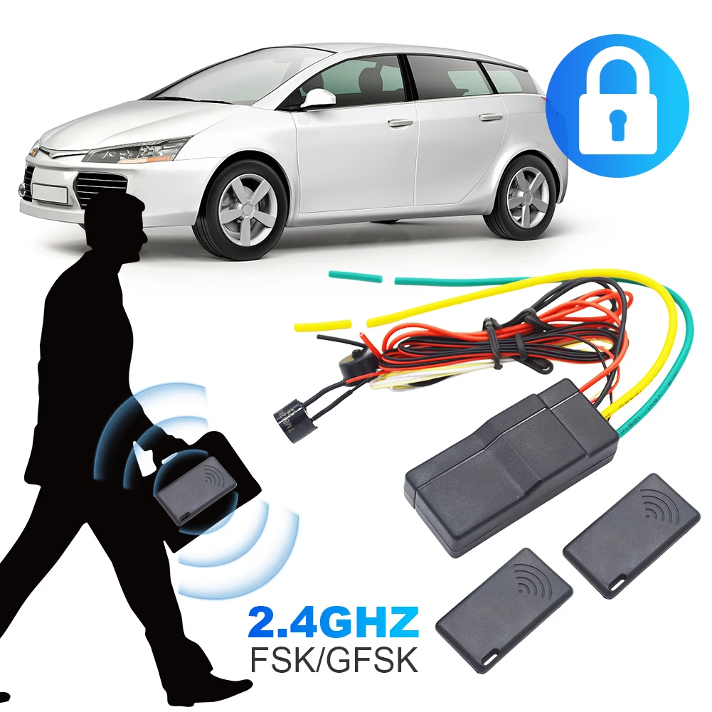 12V 무선 자동차 엔진 잠금 장치 2-8미터 센서 도난 방지 장치 도난 방지 2.4GHz RFID 자동차 경보 엔진 다크 락 알람