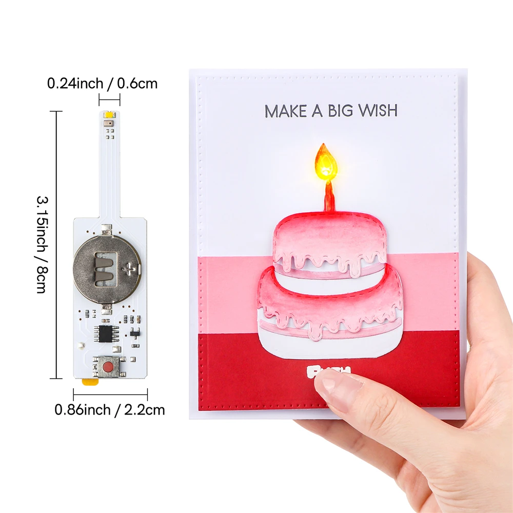 3개/세트 블로우 아웃 LED 캔들 라이트, 라이트업 생일 카드 DIY 종이 선..