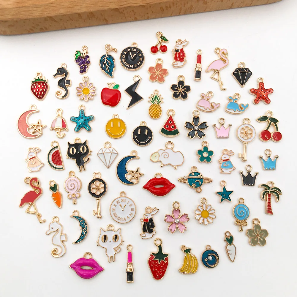 

60pcs/lot Zinc Alloy Enamel Gold Plated Mix Charms Pendant for DIY Bracelets Necklace Earring Jewelry Making Findings