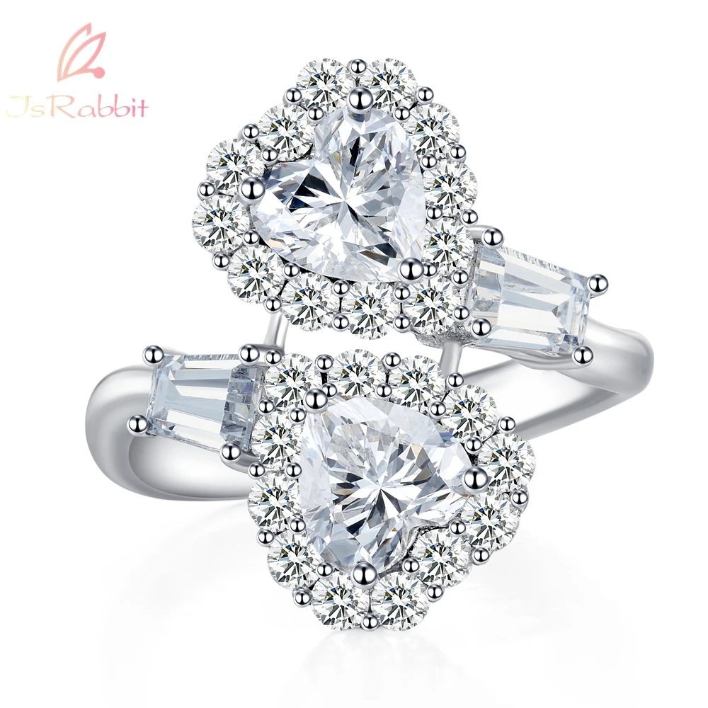 

IsRabbit 18K Gold Plated 1CT*2PCS Heart Moissanite Diamonds Anniversary Rings 925 Sterling Silver Original Jewelry Drop Shipping