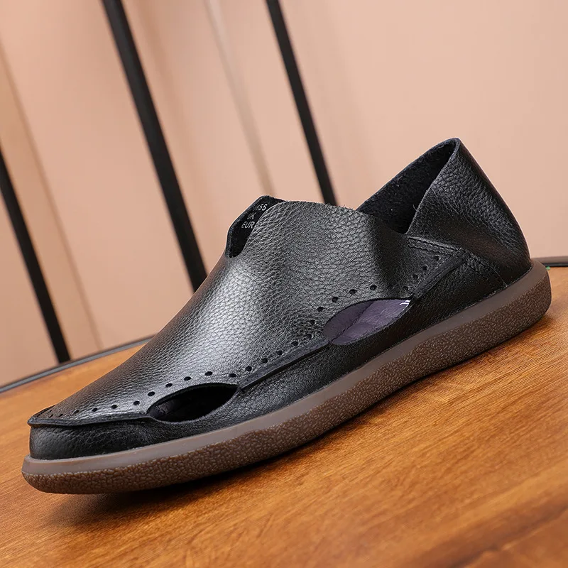 

Soft Leather Men's Casual Business Shoes Luxury Handmade Genuine Leather Autumn Comfortable Fashion Hollow Loafers Driving Shoes