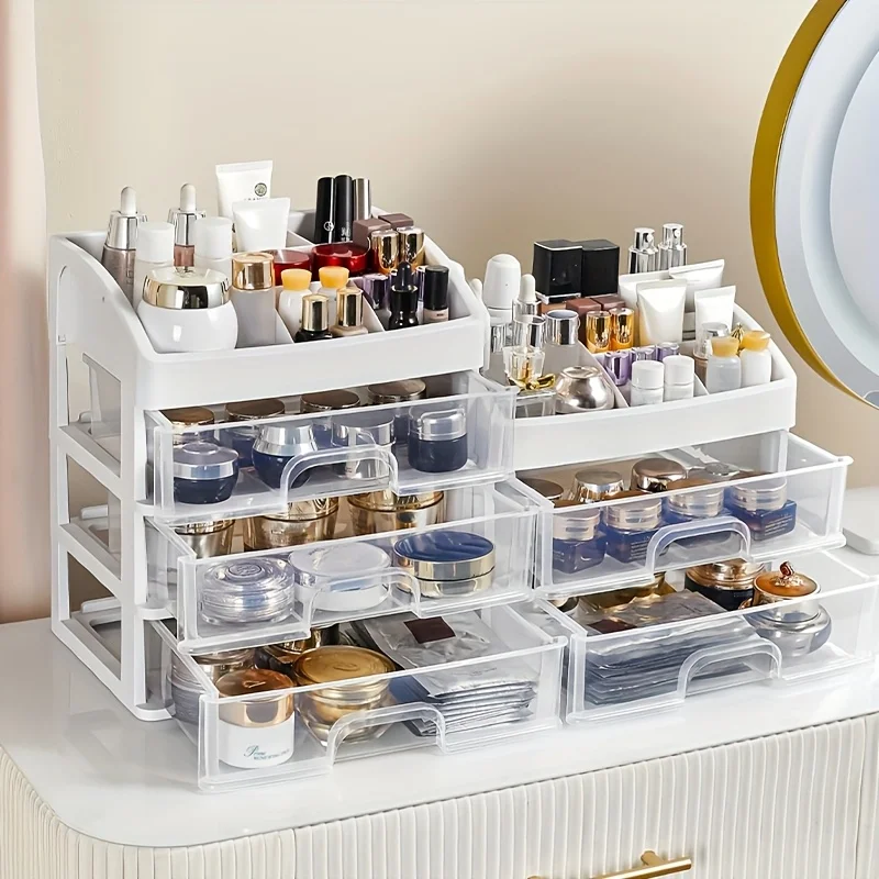 New Transparent Four Layer Three Drawer Desktop Drawer Style Cosmetic Storage Box Multi-layer Multi-functional Desktop Organizer