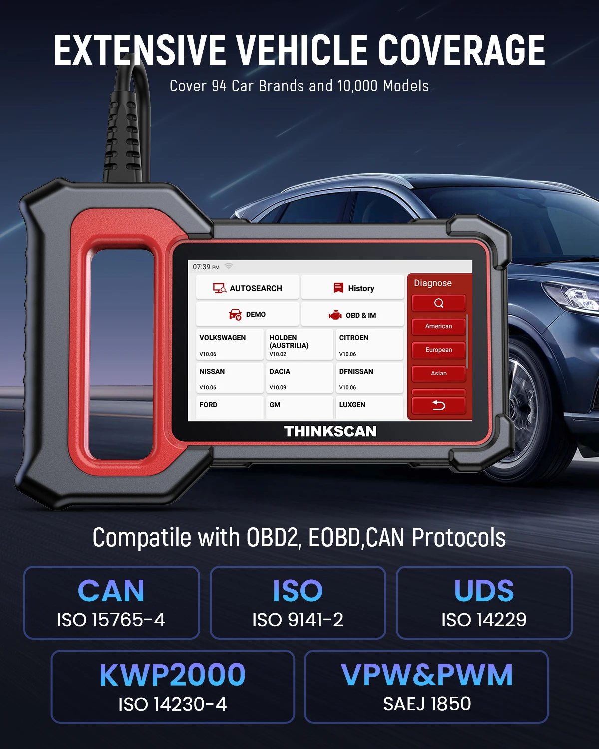 THINKCAR Thinkscan Plus S4 OBD2 ĳ, ABS, SRS, ECM, TCM, BCM ý Ȯ, ڵ Obd 2  ڵ , 3 缳 
