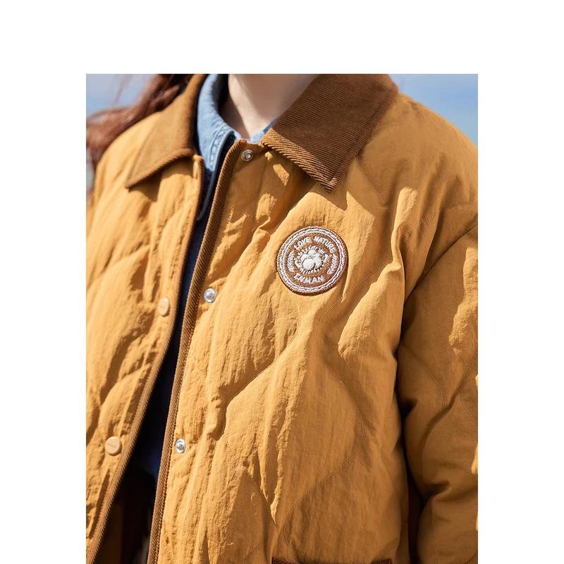 INMAN Women Down Jacket 2023 Winter Long Sleeve Contrast Lapel Loose Thick Coat Fashion Versatile Apricot Coffee Warm Outwear