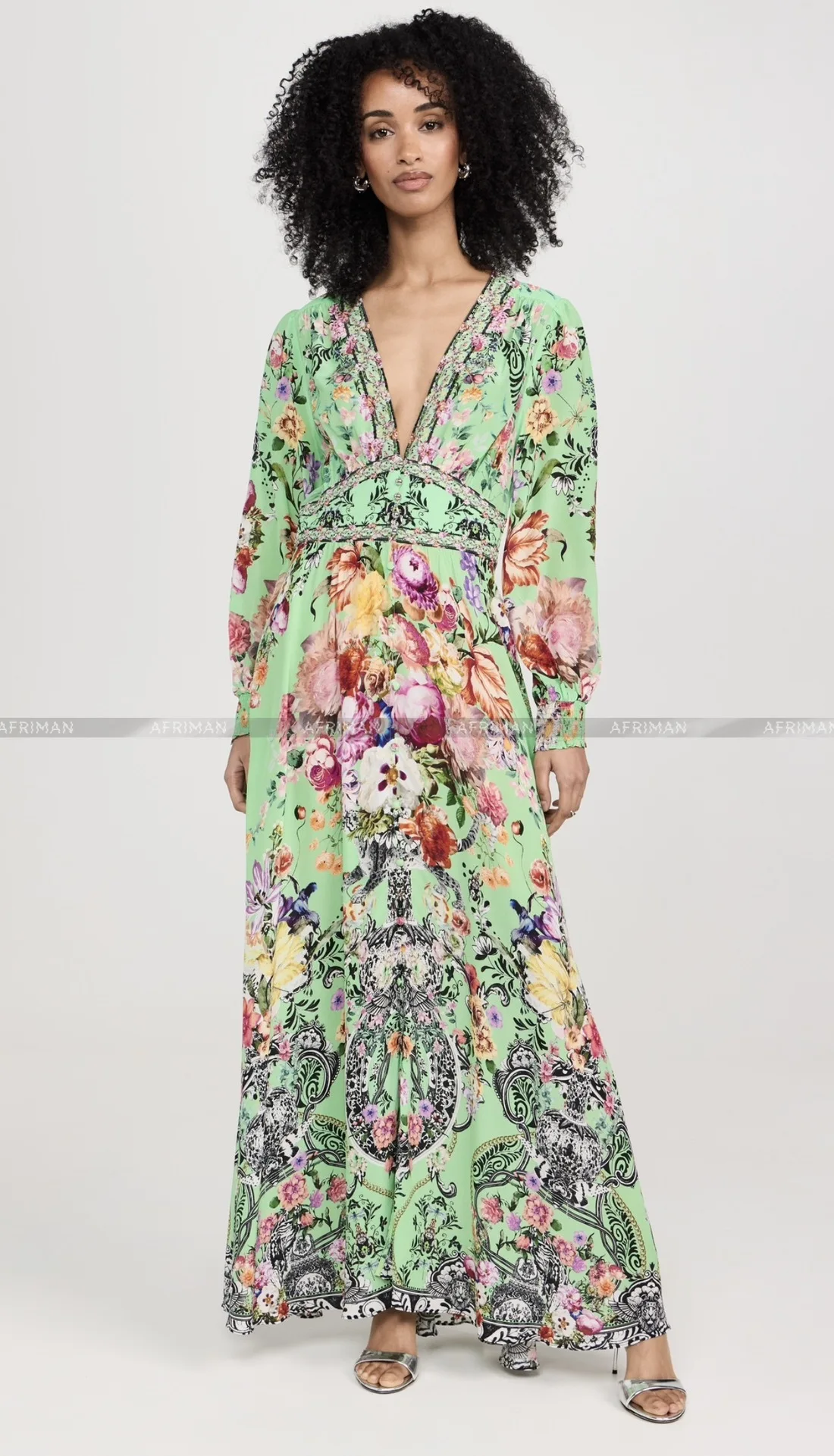 Long Holiday Dresses Uk Floral Print V Neck Adjustable Strap Long Dress  With Pockets Maxi