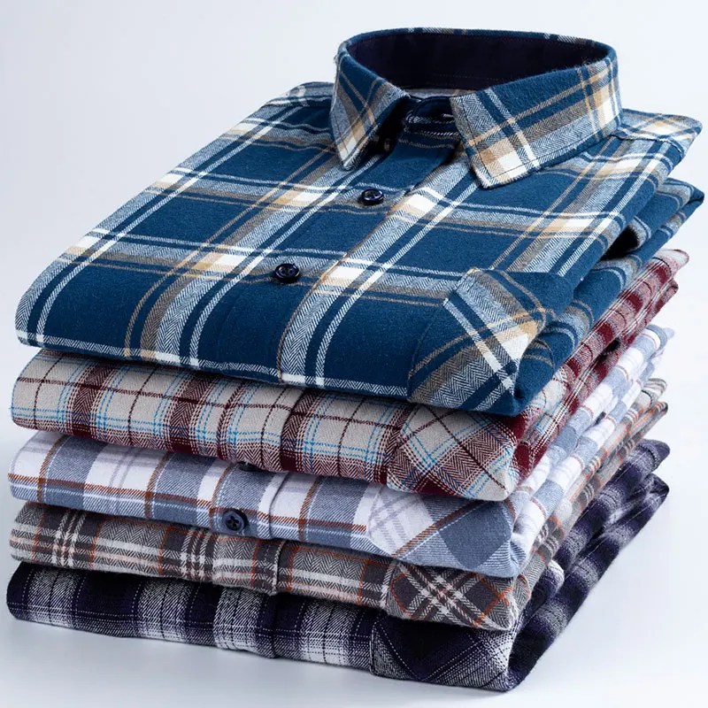 

2023 New 100% Cotton Sanding Fabric Men Casual Plaid Flannel Shirt Long-Sleeved Vintage Shirt Men's with Pocket