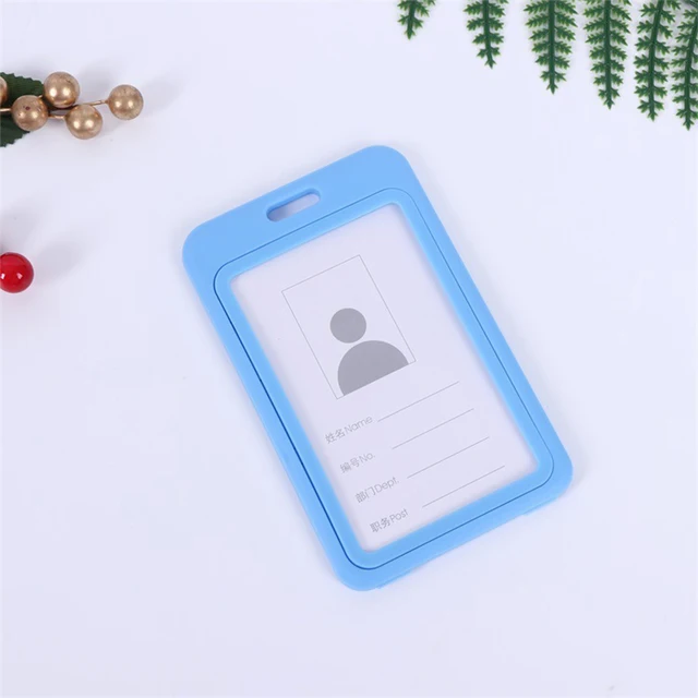 Cheap Transparent Credential Badge Holder Lanyard for Business Meeting Visiting Hang Pass Tag ID Card Candy Color Protector Case V-Light Blue