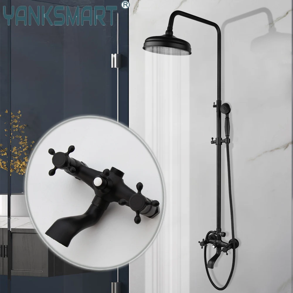 Yanksmart Schwarzes Badezimmer-Wandmontage-Duscharmatur-Set Mit Regen-Handbrause, Wanne Und Duscharmaturen-Kombination