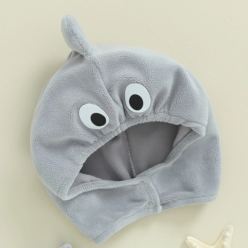 Halloween Baby Shark Costume Rompers Infant Boys Girls Mouth Print Sleeveless Bodysuit with Hat 3