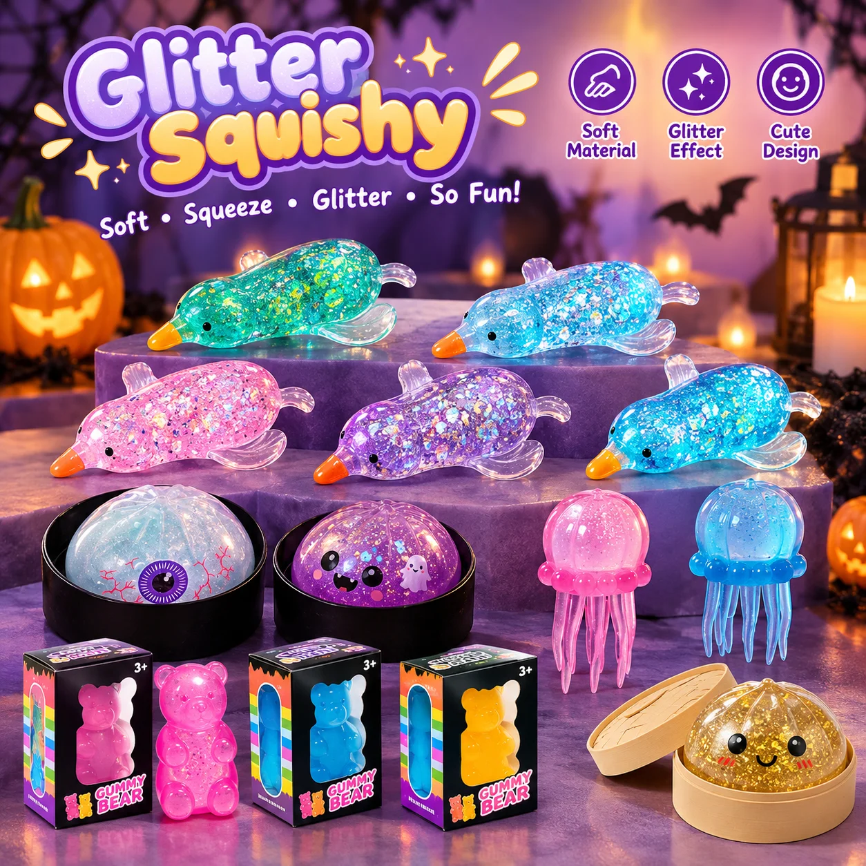 Vibrant Squishy Fidget Toy Collection - 80+ Pcs Anti-Anxiety Sensory Set for Kids & Adults, Perfect for Party Favors & Gifts