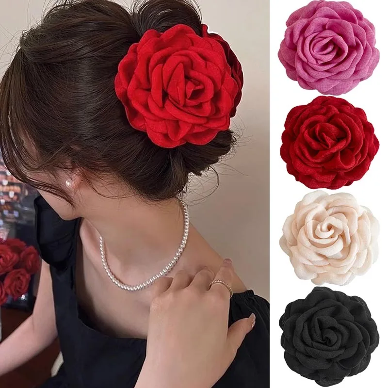 Elegante Stoff Rose Blume Haar Krallen Frauen Französisch Große Haar Clip Krabben Klemme Mode Kopfbedeckung Shark Clip Mädchen Haar Zubehör