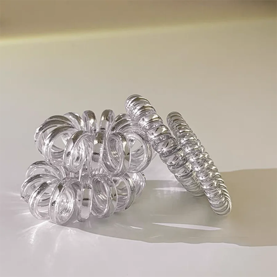 Set di 5 Elastici per Capelli in Stile Europeo e Americano, Argento, a Forma di Cavo Telefonico, per Donne e Ragazze, Accessori per Capelli - immagine 5