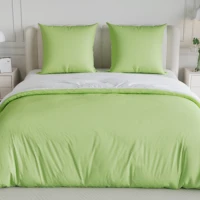 Comanlai 4 pièces ensemble de literie de couleur unie avec drap-housse taies d'oreiller ensemble de housse de couette Double, drap de linge de lit en Polyester 2
