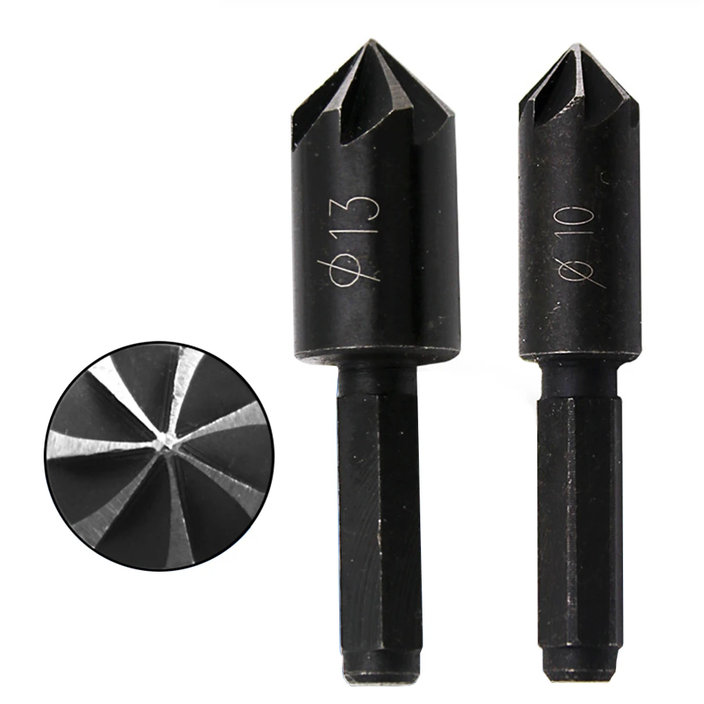 

2pcs Shank Seven-edged Chamfer Cutter Hole Drill Bit Woodwork Hole Drill Position Chamfered Knife Edge Grinder Woodworking Tools