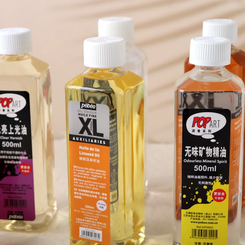 Oil paint Pebeo 500ML oil paint medium clear varnish linseed oil mineral thinner odorless thinner for drawing auxiliary supplies