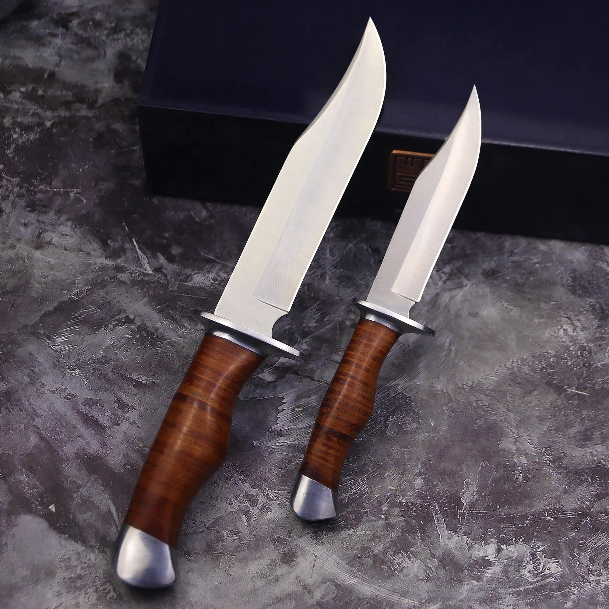 Outdoor Hunting Knife Straight Knife Leather Handle Jungle Camping Hiking Knife EDC Tool Knife Collection Gifts
