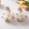 Korean Baby Pompom Gauze Socks with Bow for Girls Rubber Anti-slip Newborn Infant Princess Socks Little Girl Socks 0-3 Years Old 2