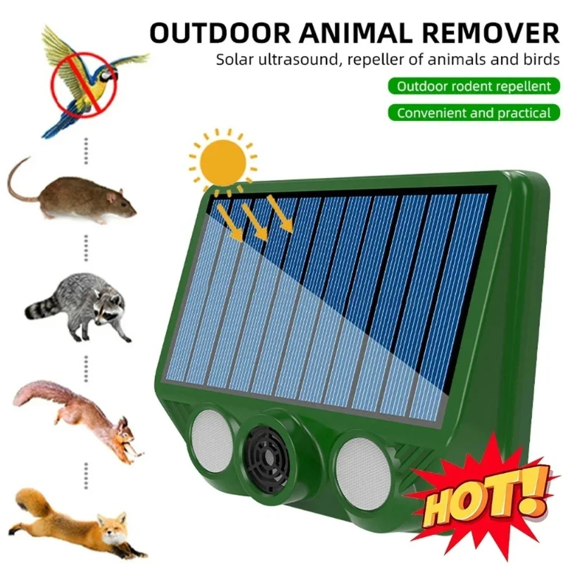 Solar Powered IP66 Waterproof Animal Repellent Device 500mAh Rechargeable Battery for Outdoor Garden Lawn Pest Control