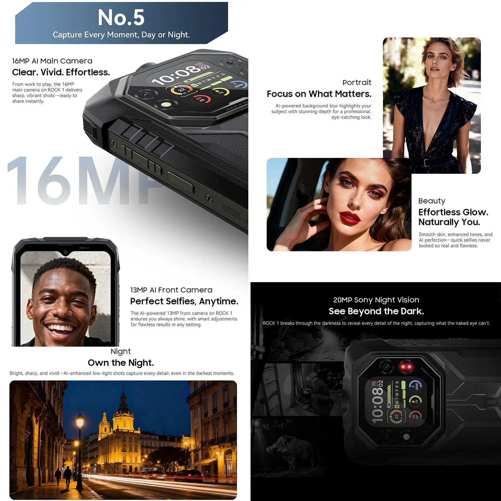 Blackview ROCK 1 Rugged Smartphone 6.56'' Dual Displays 15000mAh Battery 55W 8GB+256GB Cell Phone 16MP Camera 4G Android 16 NFC