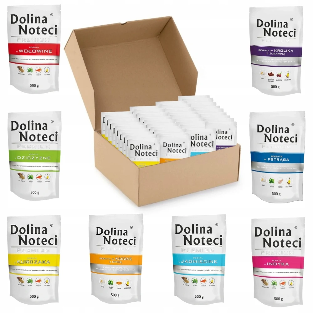 Mokra karma dla psów Dolina Noteci Premium Saszetki 30x500g MIX smaków z Polski za $49.66 / ~180zł
