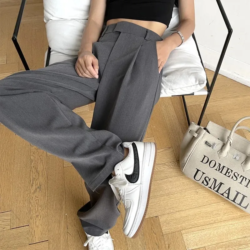 Casual Loose Pockets Straight Female Trousers Casual High Waist Women Long Pants 2024