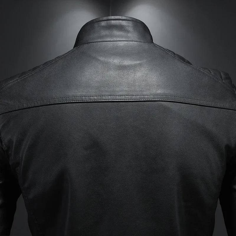 Leather Jackets Men Motorcycle PU Stand Collar Casual Windbreaker