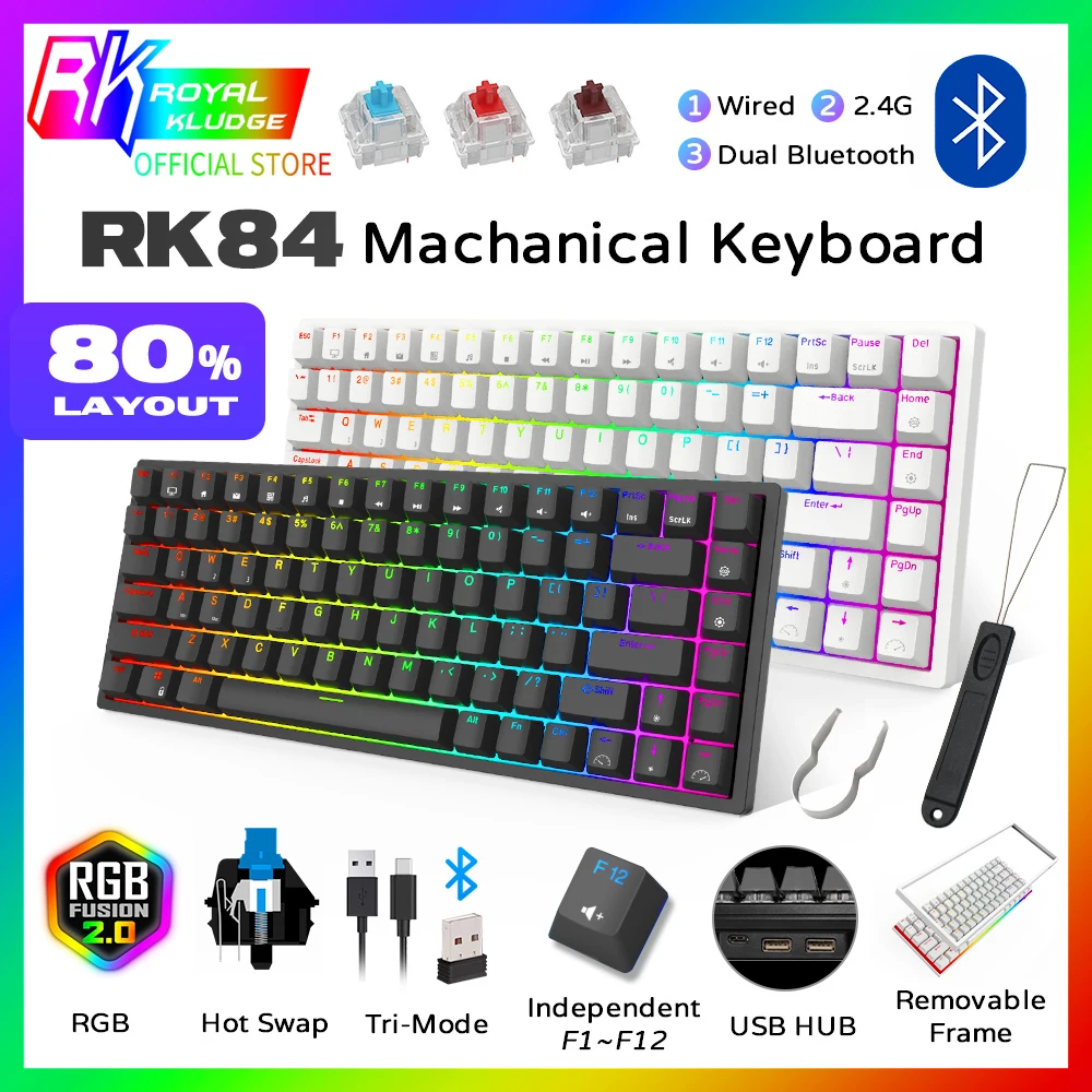 Royal Kludge RK61 Gaming Mechanical Keyboard 61 Keys 60% RGB Backlit  Hot-Swappable Bluetooth Wireless Keyboards Gateron Cherry - AliExpress