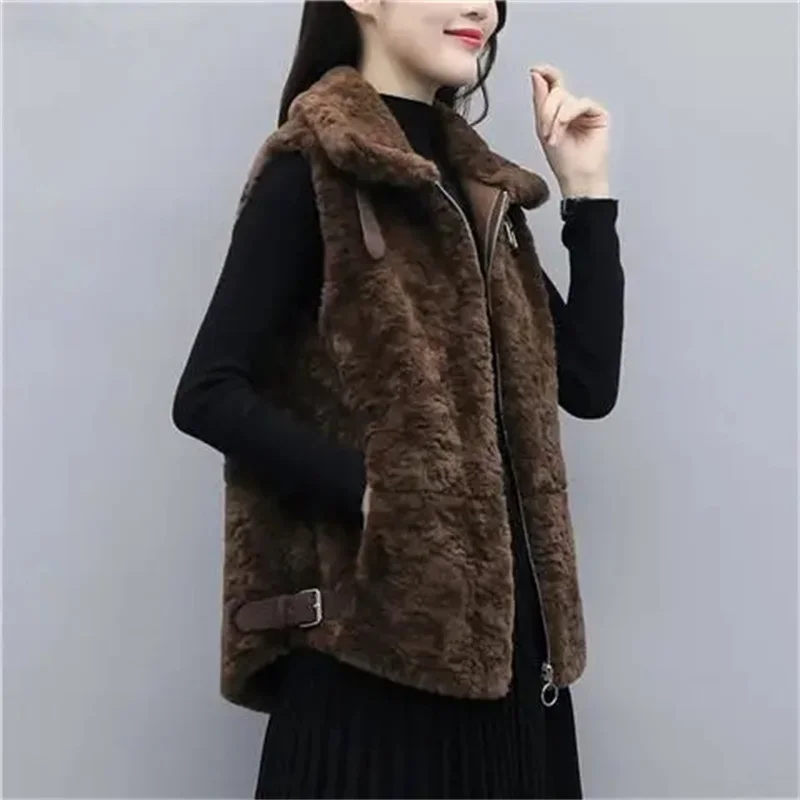 2024 Spring and Autumn New Women's Korean Lamb Hair Vest Short Fur One Piece Loose Versatile Vest For Outwear