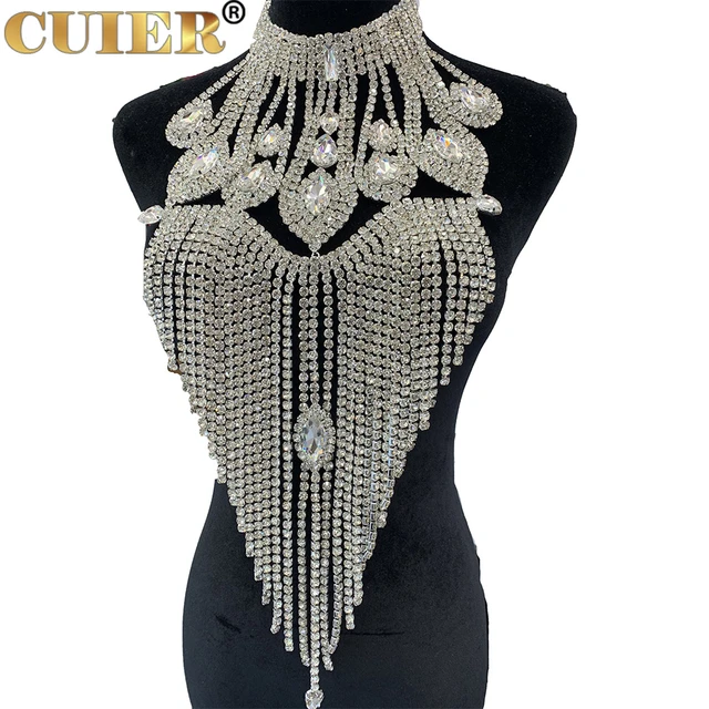 CuiEr Luxury SS28 Rhinestones Long Tassel Crystal Big Drop Chocker for  Women Men's Huge Necklace Fashion