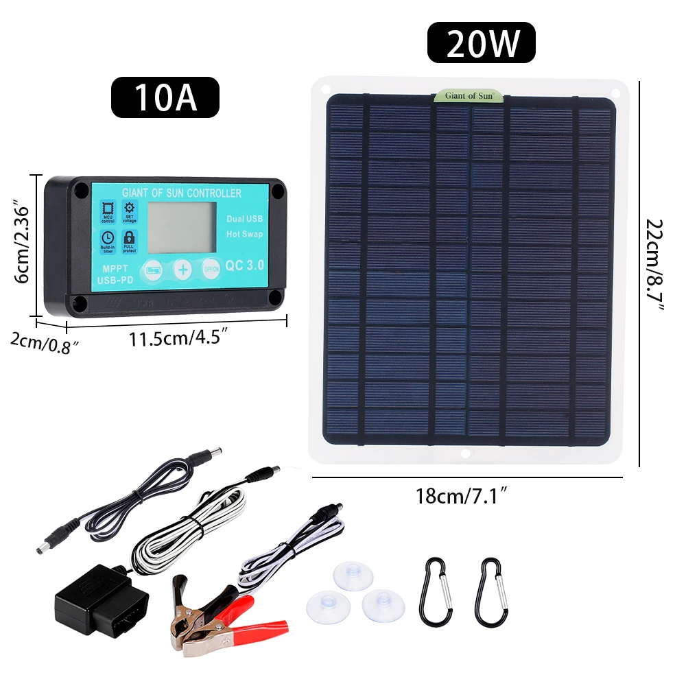 

20W Solar Panel USB 5V DC 12V With 10A Controller Flexible Solar cells for Car Yacht Battery Charger Camping Waterproof