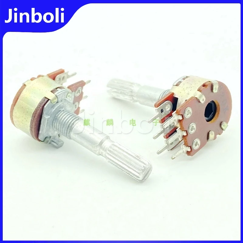 1PCS 16 Type B20K step-by-step 6Pins Double Variable Resistor rotary potentiometer adjustable resistor electronic components Power Amplifier Audio Speaker High And Bass Volume Potentiometer