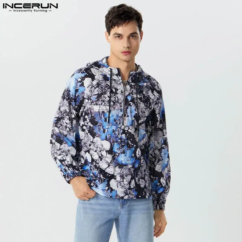 

American Style New Men's Printing Zipper Drawstring Design Hoodie Casual Streetwear Male Hot Sale Hoodie S-5XL INCERUN Tops 2023