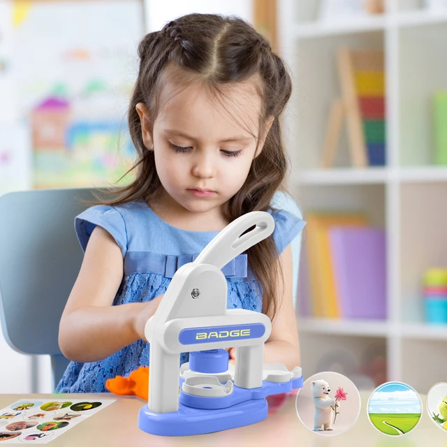 Button Maker Machine Installation-Free DIY Button Pin Maker Machine Badge Press Machine Blue Easy to use Great gift