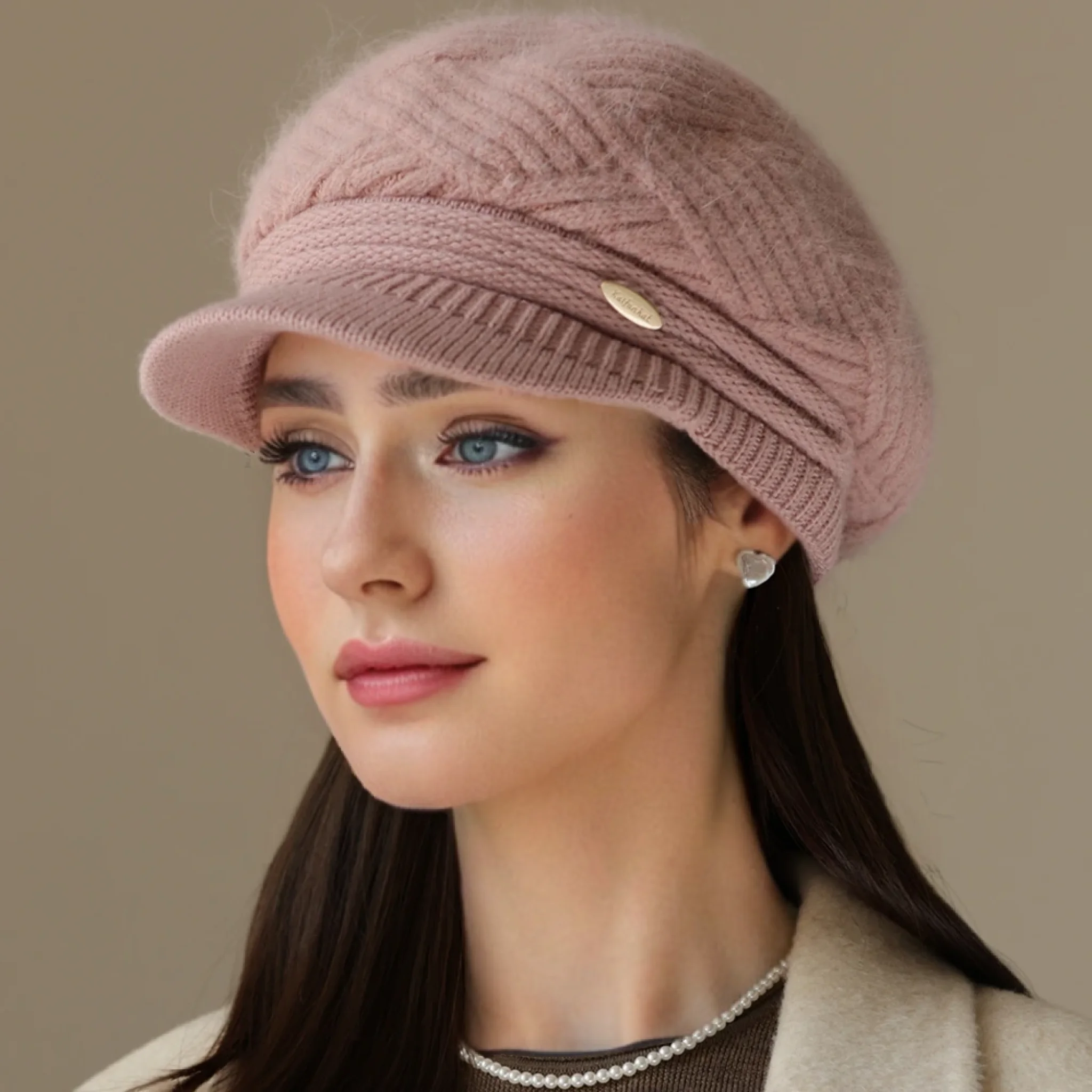 Hot Sale Women Winter Hat Simple Line Design Plush Fur Lined Cap For Women Casual Rabbit Fur Blend Streetwear Knitted Hat