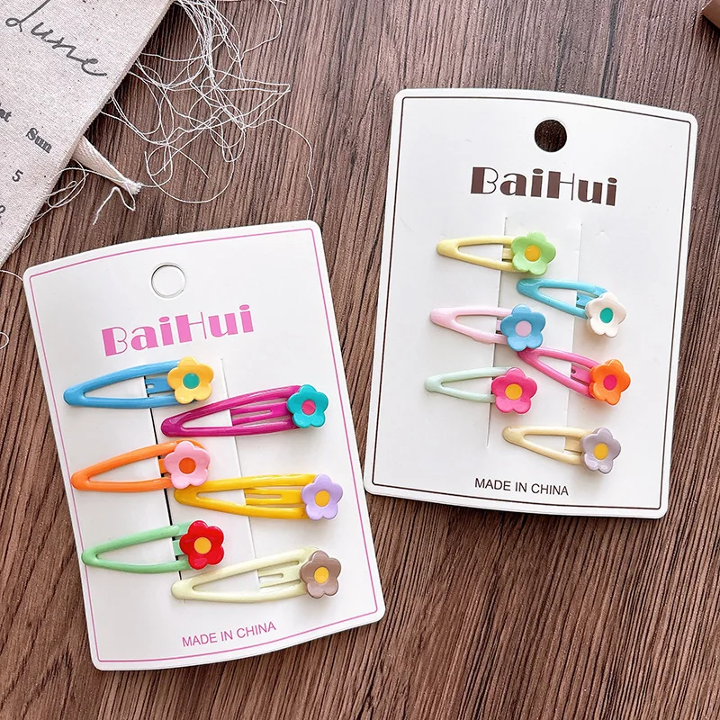 6Pcs Korean Children's Side Bb Clip Bangs Hairpin Sweet Girl Flower Hairpin New Cute Drip Candy Color
