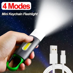 Portable Mini LED Flashlights Waterproof USB Charging KeyChain Work Light Ultra-bright Torch Lamp Outdoor Camping Flashlight