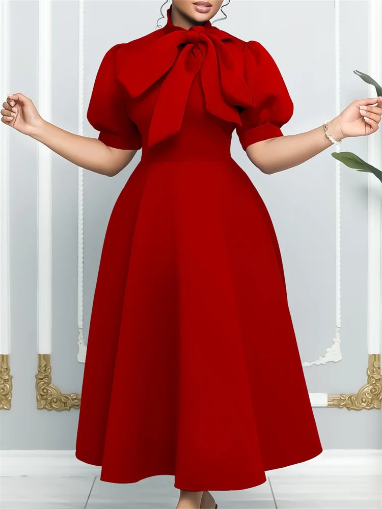 Wmstar Plus Size Dresses for Women Elegant Fashion Office Lady with Bow Maxi Dress New in Summer Clothes Wholesale Dropshipping