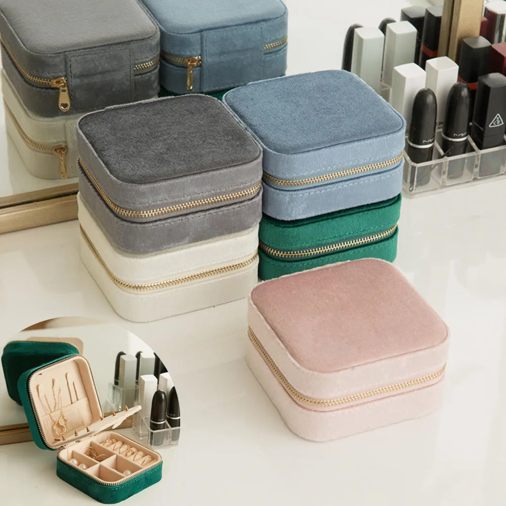 10X10X5Cm Velvet Jewelry Organizer Display Portagioie Scatole Con Cerniera Anello Da Viaggio Scatola Collana Anello Custodia Donna Ragazze
