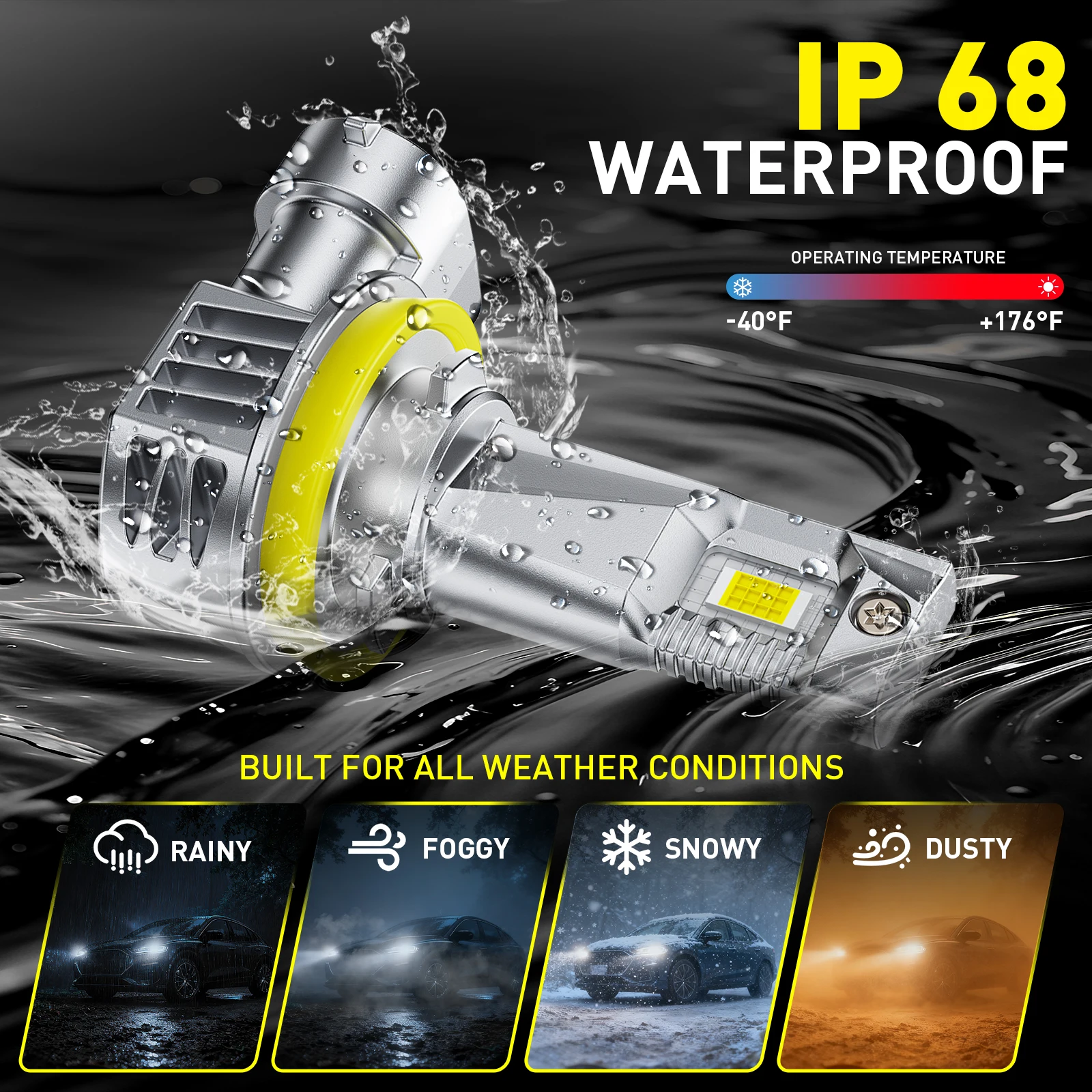 AUXITO 2개입 12000LM H11 H8 LED 안개등 6500K 백색 H16(JP) 9005 HB3 9006 HB4 LED 헤드라이트 전구 자동차 DRL 주행등 팬리스