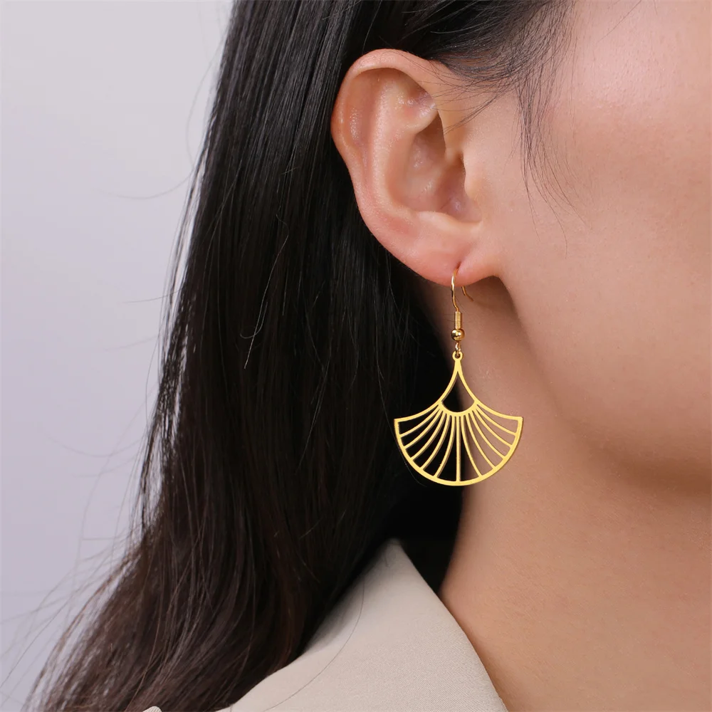Hohle Fächer form Anhänger baumeln Ohrringe Frauen Mädchen geometrische böhmische High-End-Edelstahl Schmuck Geburtstags geschenk Großhandel