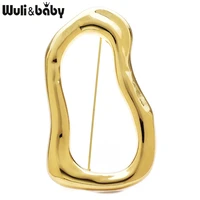 Wuli&baby Stainless Steel Big Circle Brooches Pins For Women Men 2-color All-match Geometric Brooch Gifts 2