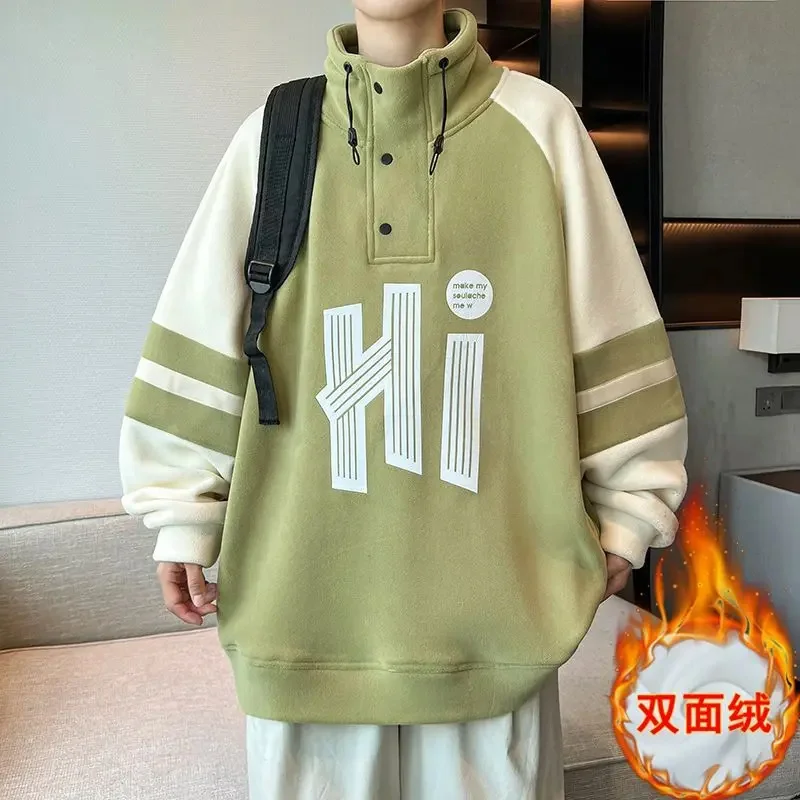 

Warm Fleece Sweatshirt Men Turtleneck Pullover Autumn Winter Outerwear Streetwear Long Sleeve Men's Clothing New