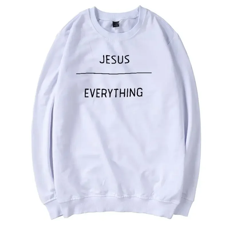 Jesus Everything Graphic Harajuku 100% Cotton Sweatshirt Women Fashion Aesthetic Christian Pullover Casual Long Sleeve Tops