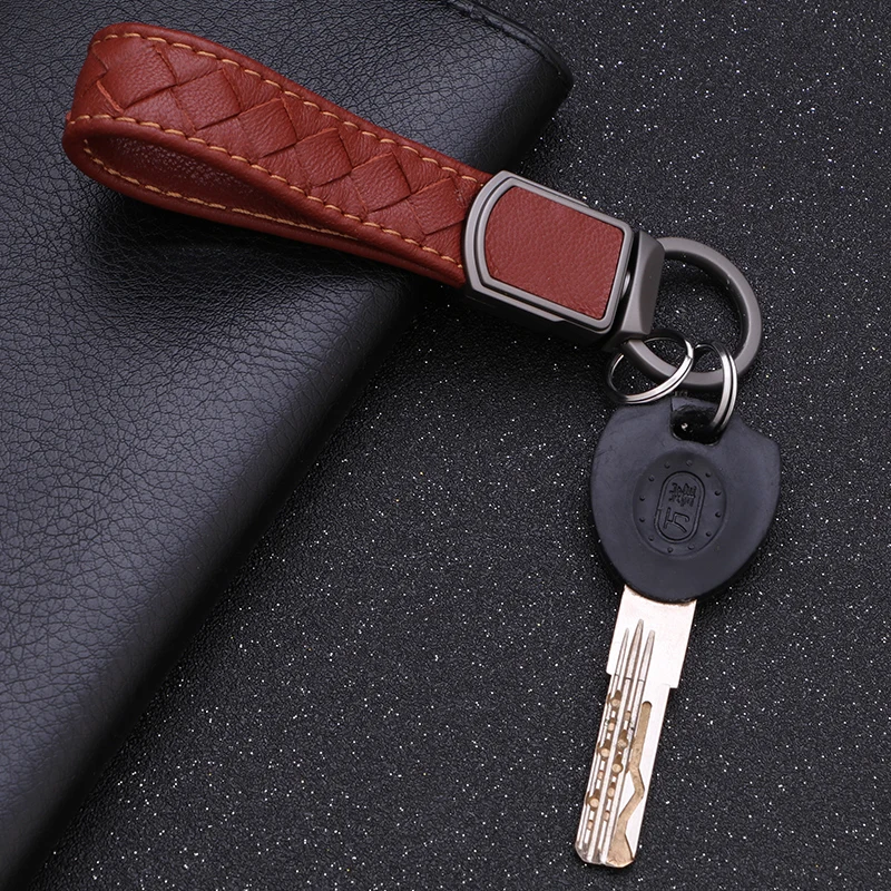 Car Key Chain Luxury Genuine Leather Keychain Pure Color Buckle Key Ring Car  Accessories Gift Car