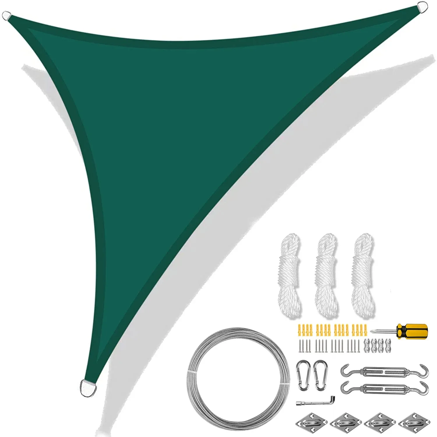 thumbnail image 1 of Toldo de vela de sombra triangular de 5/3,6/3/2 m, impermeable, con protección contra rayos UV del 98 %, con cuerda gratis para jardín, patio, pérgola, cenador, 1 of 5