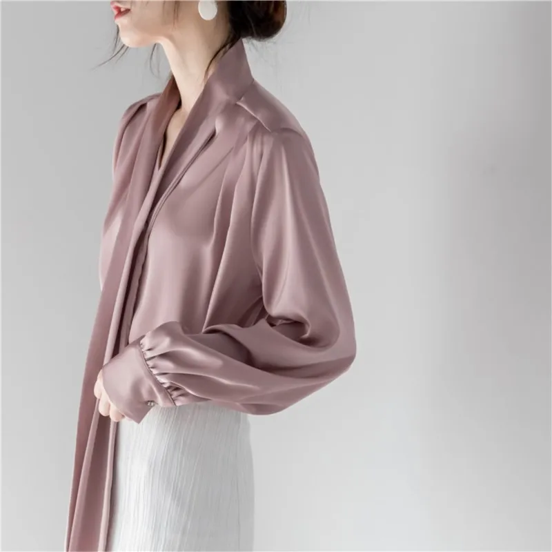 

2023 Spring Women Long Sleeve Professional Temperament Formal Blouses Office Ladies Work Tops Fashion Satin Chiffon Shirt