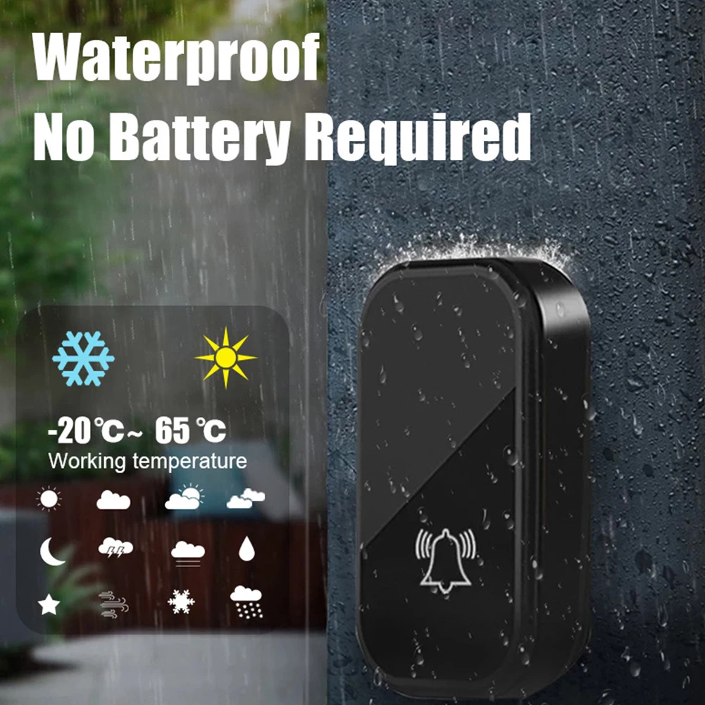 디스플레이 온도 자체 전원 벨 블랙 호환 초인종, EU 영국 미국 습도 블랙 제어 및 모니터