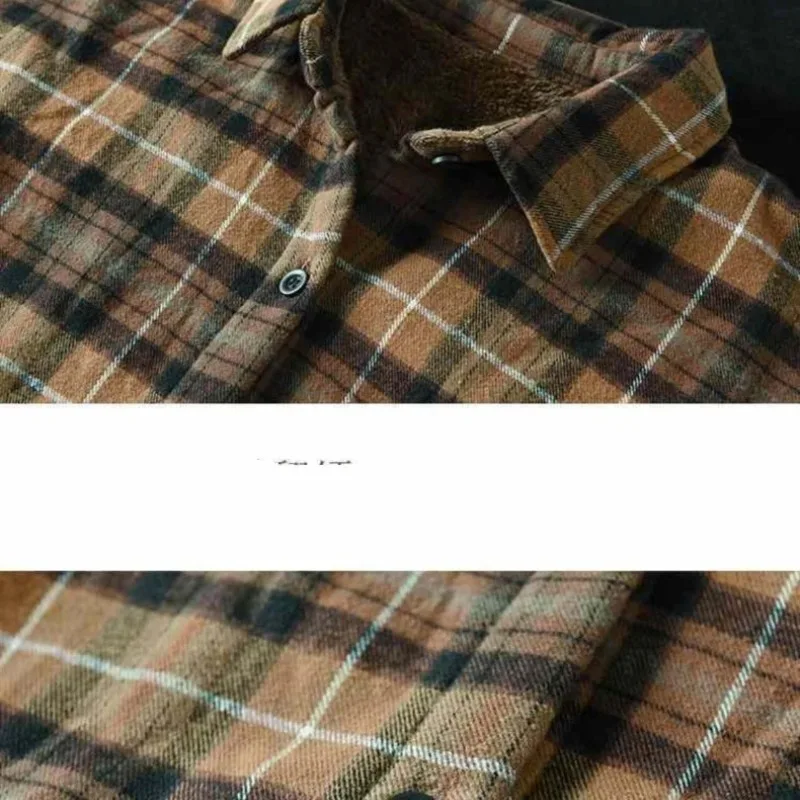 Autumn Winter Women's Turn-down Collar Plaid Button Pocket Striped Long Sleeved Shirt Cardigan Coats Fashion Casual Vintage Tops